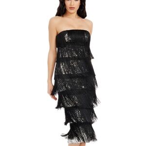 Dress the Population Viviana Black Sequin Tiered Sheath Midi Dress